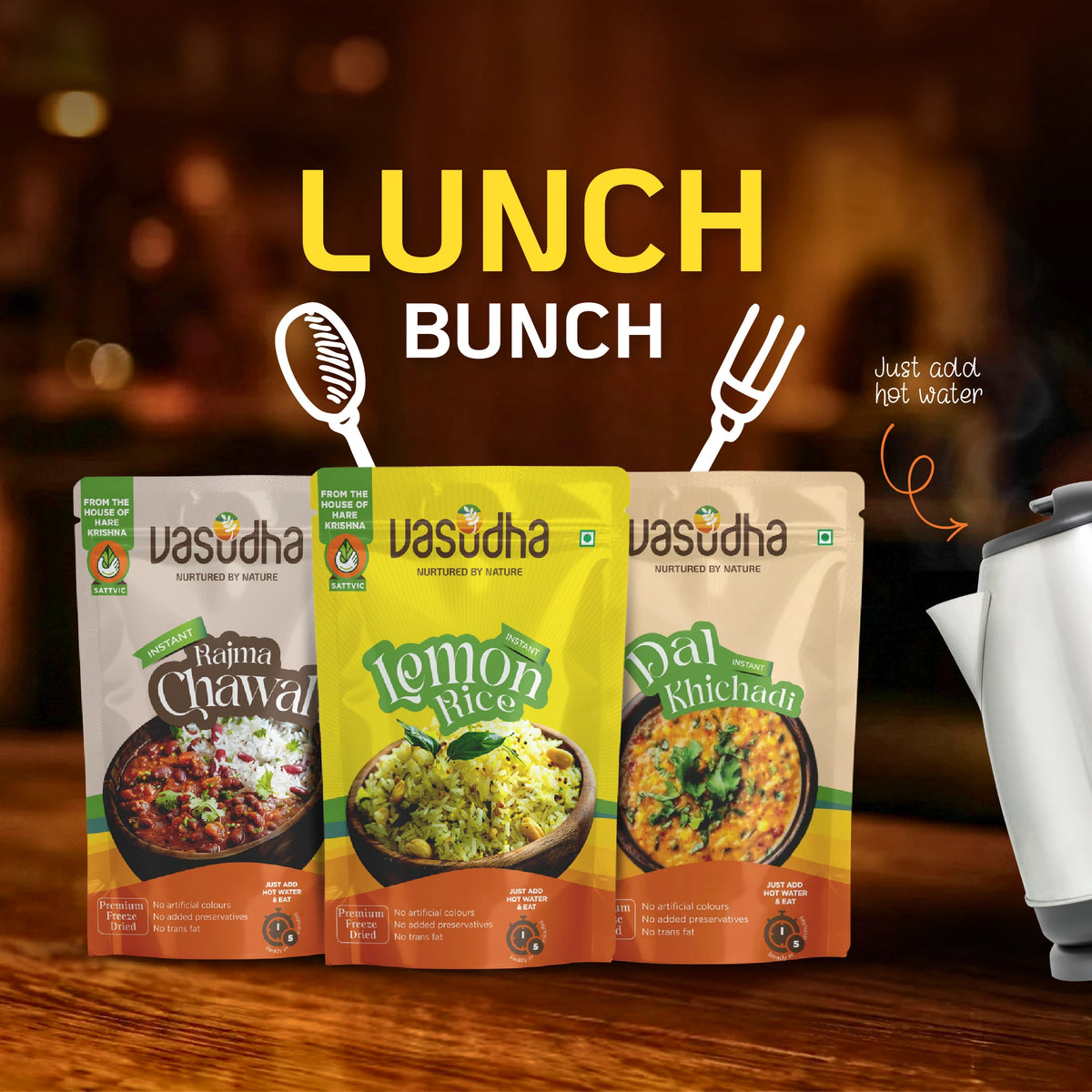 Lunch Bunch – Rajma Chawal, Lemon Rice & Dal Khichadi | Ready to eat | No Onion | No Garlic | Sattvic