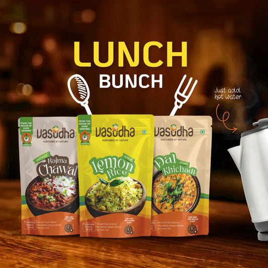 Lunch Bunch – Rajma Chawal, Lemon Rice & Dal Khichadi | Ready to eat | No Onion | No Garlic | Sattvic